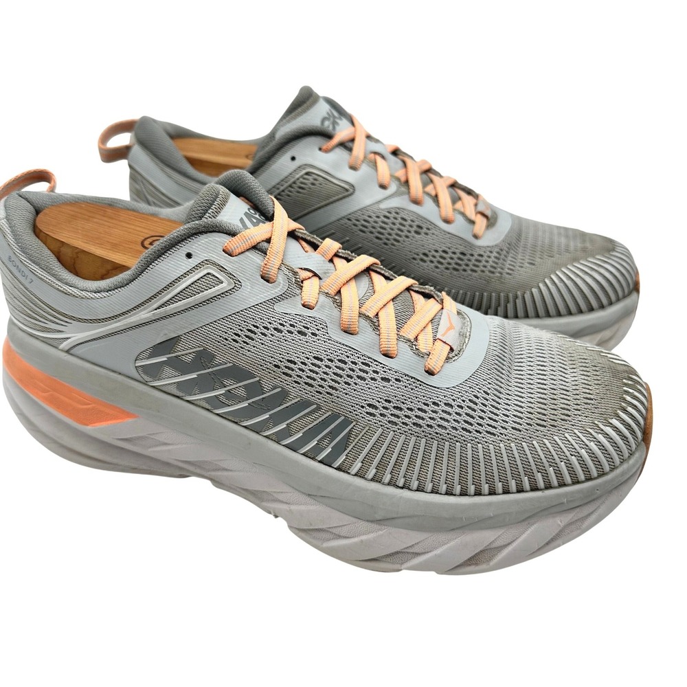 Hoka One One Bondi 7 Grey Orange Running Shoes Womens 9 1110519 HMSH
